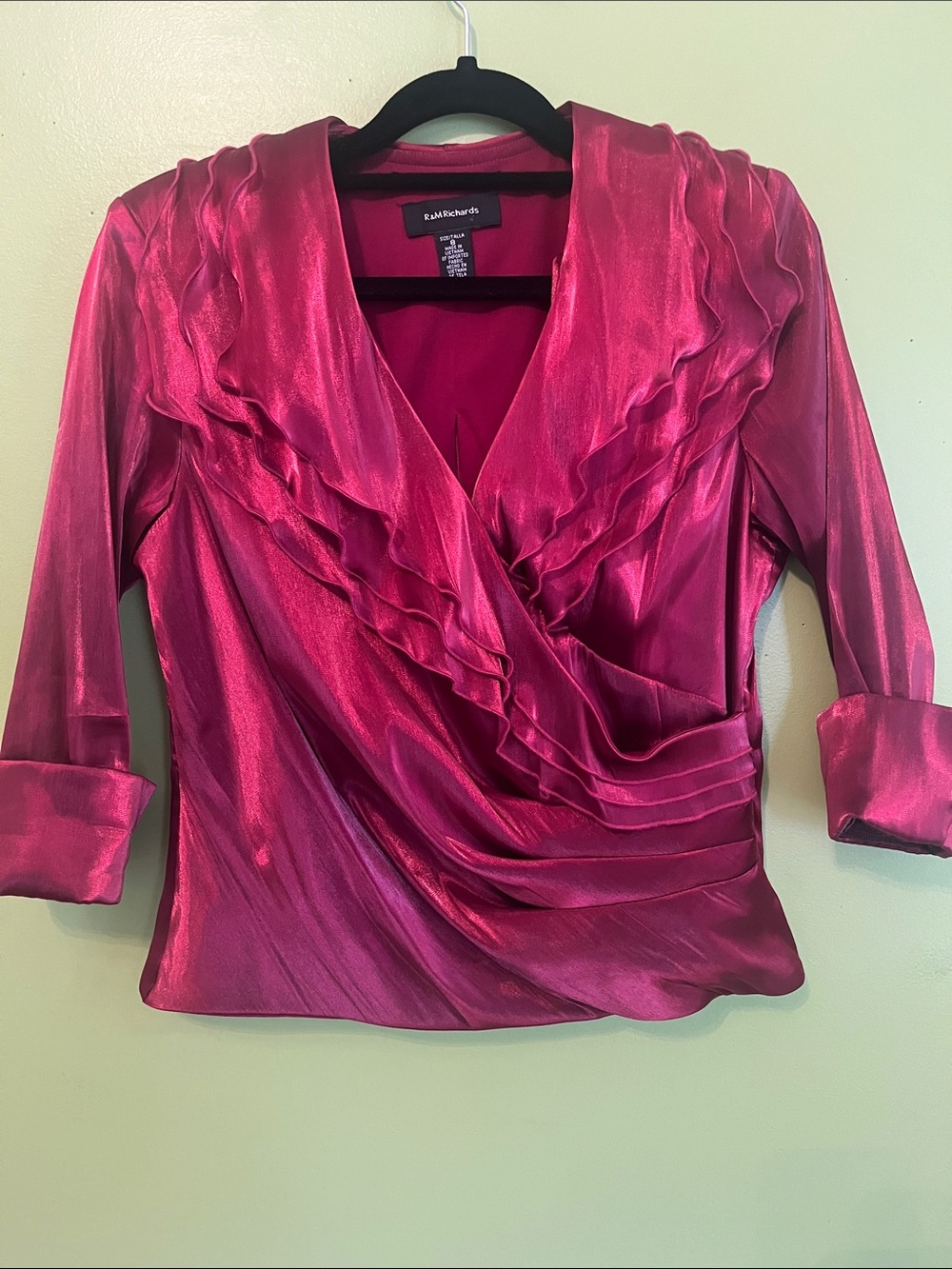 NWOT Metallic Burgundy Faux Wrap Top by R&M Richards
